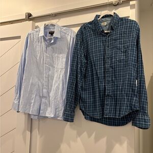 Blue and White Plaid Casual Shirts